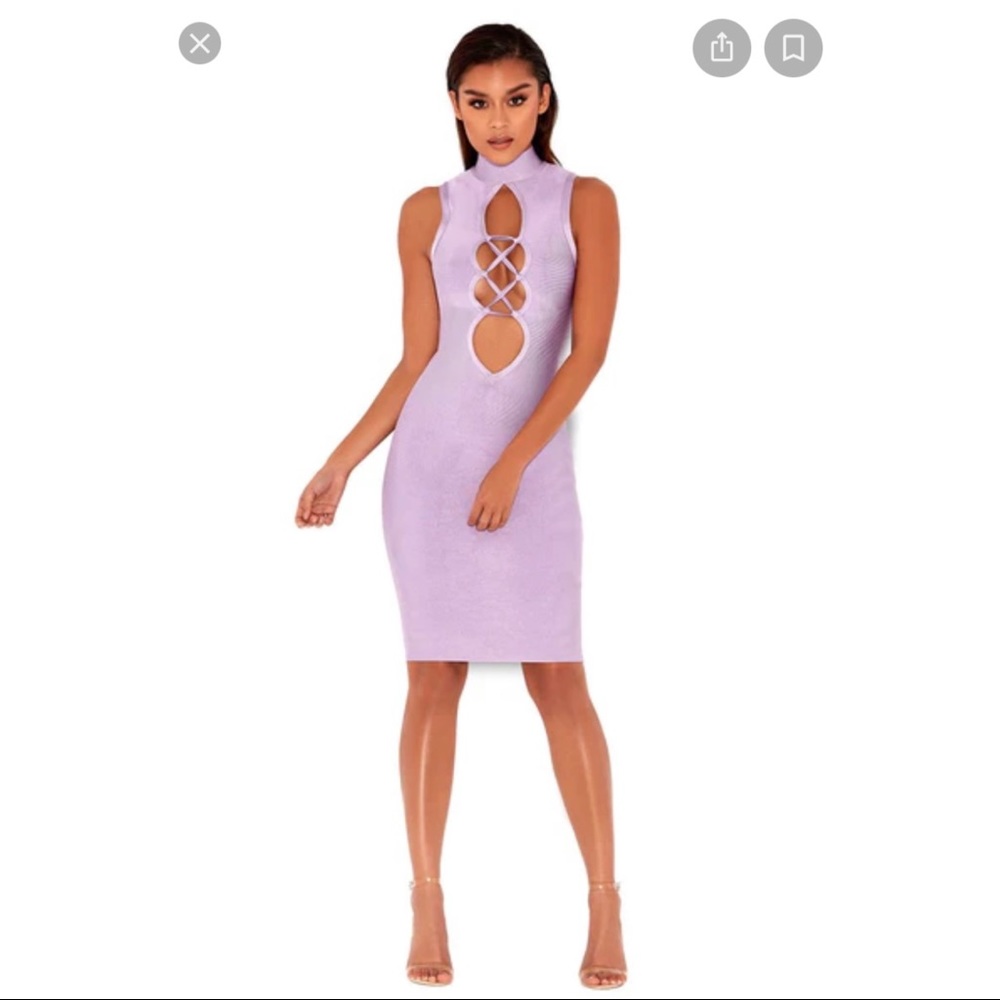 House of CB HARUN' LILAC LACE UP BANDAGE DRESS - M